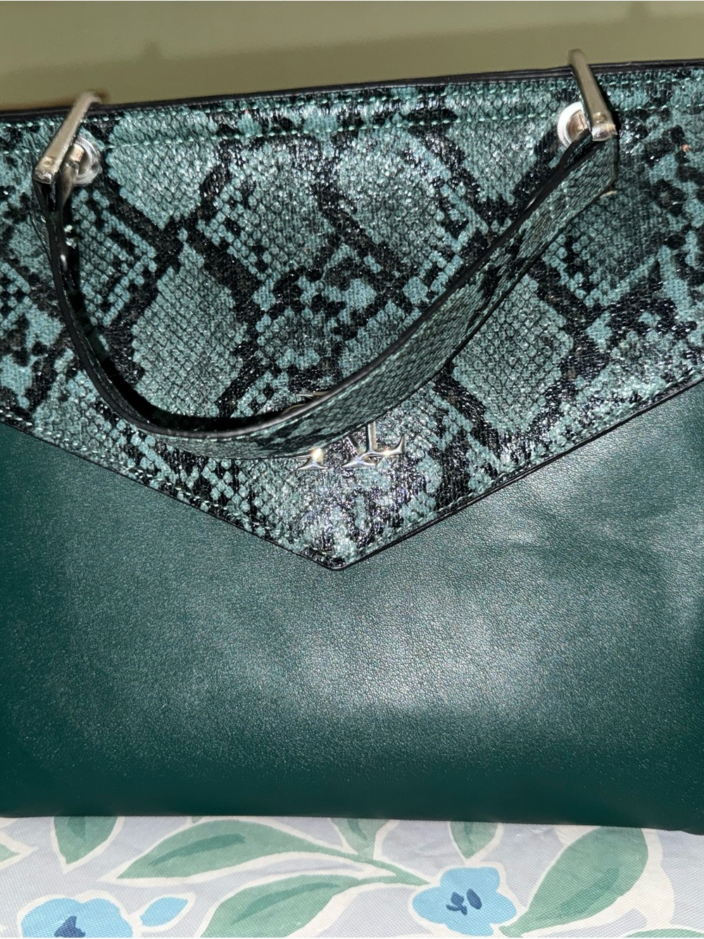 Christian Lacroix Emerald Green Tote with Snake-Effect Flap